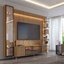 Ver imagem 1 de Estante para TV Home Theater 85" 100% MDF 291cm Prateleiras Cristaleira Vidro Reflecta LED Carvalho