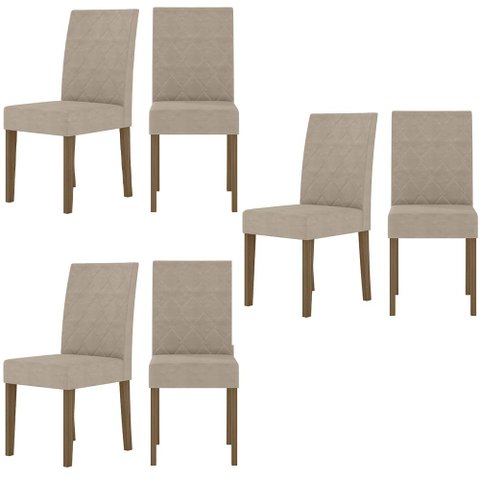 Kit de 6 Cadeiras Jade com Tecido em Suede Bordado Carvalho/fendi