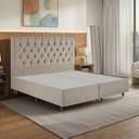 Ver imagem 1 de Kit Cama Box King e Cabeceira em Madeira Maciça Estofada Espresso Móveis Bege/Linho