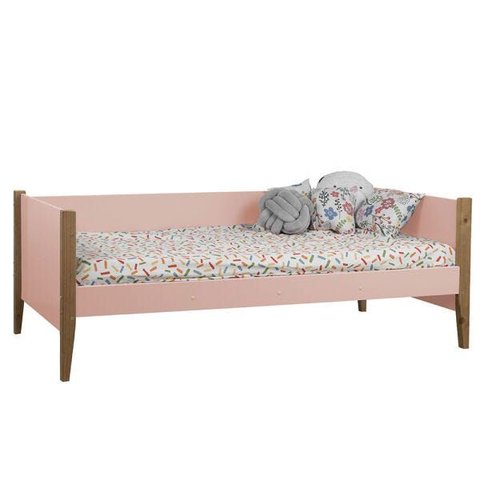 Cama de Solteiro Noah – Rosa Fosco com Pés em Madeira