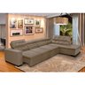 Sofá Canto Chaise D 3,60M x 2,20M Retrátil Mola Bonnel Pillow D28 Stillo Veludo Bege - Grandellar - 1