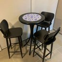 Ver imagem 6 de Conjunto Mesa Bistrô Alta Redonda 60cm + 2 Banquetas Bar Varanda Pub - Azulejo Português - Preta