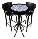 Ver imagem 1 de Conjunto Mesa Bistrô Alta Redonda 60cm + 2 Banquetas Bar Varanda Pub - Azulejo Português - Preta