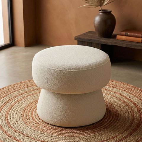 Puff Decorativo Redondo Liz Sala de Estar Bouclé Off White - Nexta Casa