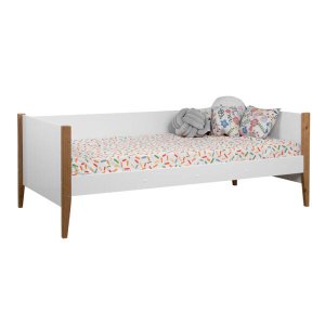Cama de Solteiro Noah – Branco Fosco com Pés em Madeira