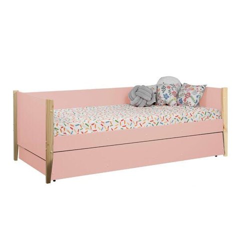 Bicama Noah com Pés em Madeira Natural - Rosa Fosco