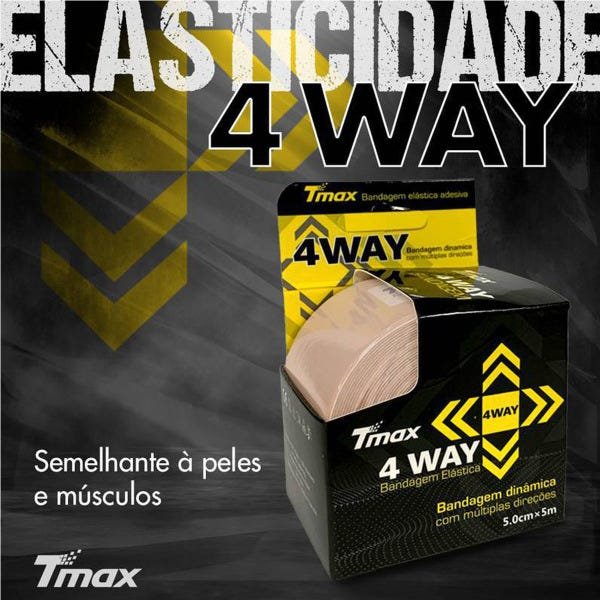 Bandagem Dinâmica Elástica Adesiva 4Way com Múltiplas Direções 5m X 5cm Bege - Tmax - 5