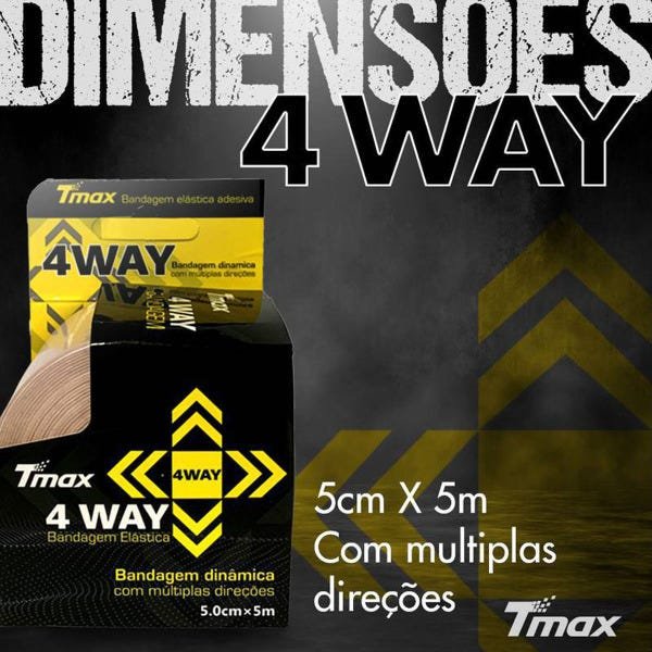 Bandagem Dinâmica Elástica Adesiva 4Way com Múltiplas Direções 5m X 5cm Bege - Tmax - 9