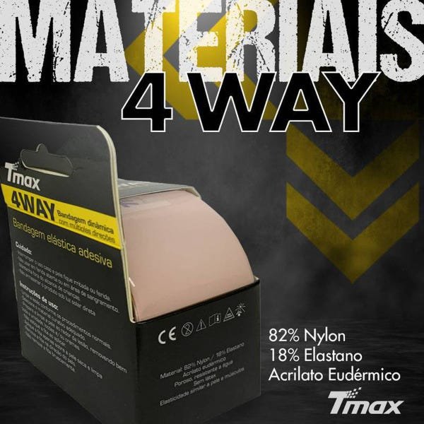Bandagem Dinâmica Elástica Adesiva 4Way com Múltiplas Direções 5m X 5cm Bege - Tmax - 3