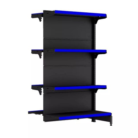 Gondola Centro 137 Fit Continuação Preto 8 Bandeja Pe Azul