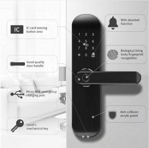 Fechadura biometrica WI-FI com impressao digital, senha, cartão e APP - 3