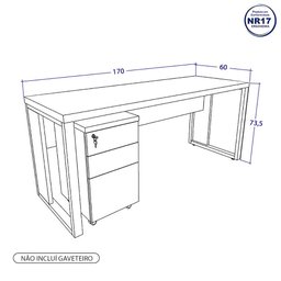 Escrivaninha Industrial 170cm X 60cm Pés Metal F5 Office - 3
