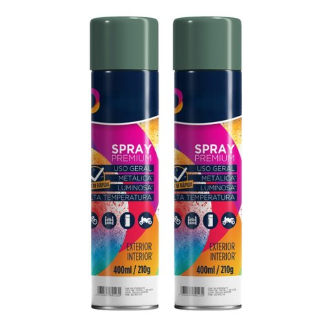 Tinta Spray 400ml Verde Escuro Uso Geral em Aço Ferro Gesso Cerâmica Couro | Universo | Kit 02 Un