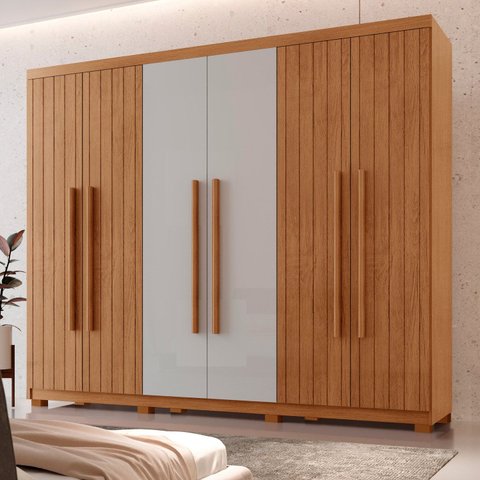 Guarda-Roupa Frisado 100% MDF 6 Portas e 2 Gavetas com Pés Veracruz