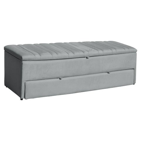 Calçadeira Recamier Baú Sapateira Casal 140cm Ayla Veludo Tampo Reto - Estopar Ayla 140cm Veludo Pra