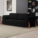 Ver imagem 2 de Sofá Living Bloom 180cm 02 Lugares com Pés de Madeira Bouclê Preto - Abmaza