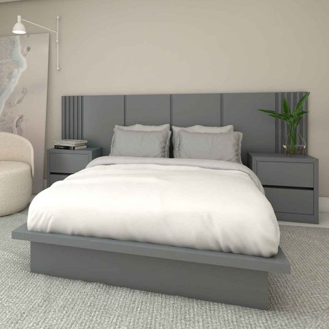 Cama Casal 2 Mesas C/ 2 Gavetas e Cabeceira sob Medida Mdf Cor:cinza Sagrado