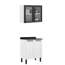 Ver imagem 1 de Paneleiro Itatiaia em Aço Branco e Grafite 4 Portas 2 Vidros Florença