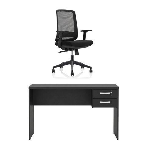 Kit Mesa de Escritório 120x60cm com Gaveta + Cadeira Netflex