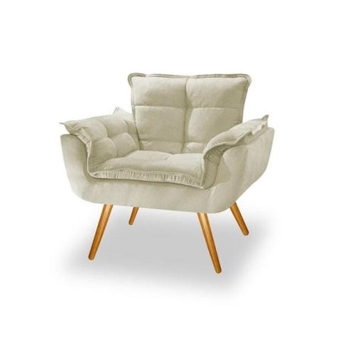 Poltrona Opala Pés Palito Decorativa Suede Bege