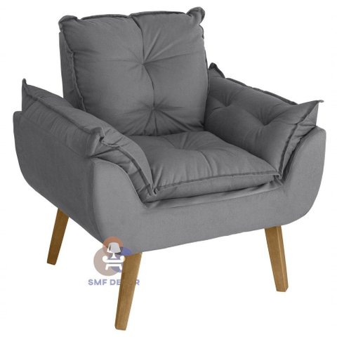 Kit 02 Poltrona Opala Suede Cinza