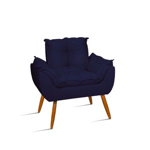 Poltrona Opala Pés Palito Decorativa Suede Azul Marinho
