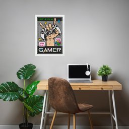 Quadro Gamer - Born To Be a Gamer 33x24cm - com Vidro:moldura Branca - 1