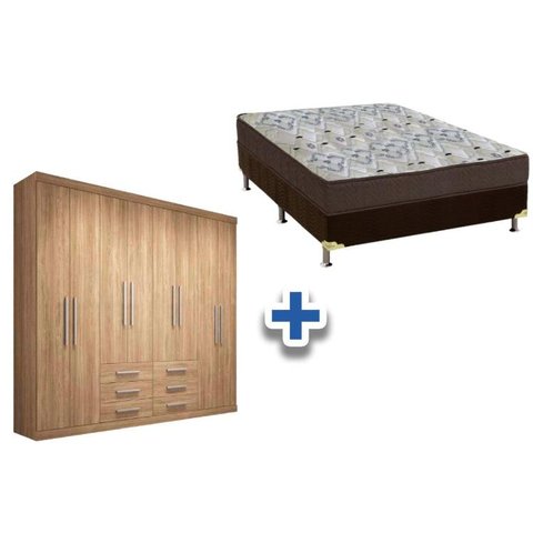 Cama Box Casal + Colchão D45 Ortobom + Guarda Roupa Master 8.6 Atacama