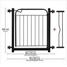 Grade Portão Portãozinho Proteção Pet 69 a 84 Cm Preto com Prolongador Incluso D - 2