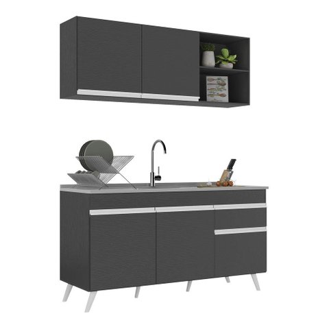 Armário de Cozinha Compacta 150cm Veneza Multimóveis V2142 Preto/Branco