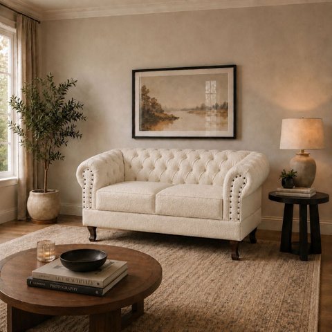 Namoradeira Chesterfield Duque 2 Lugares em Bouclê Off White
