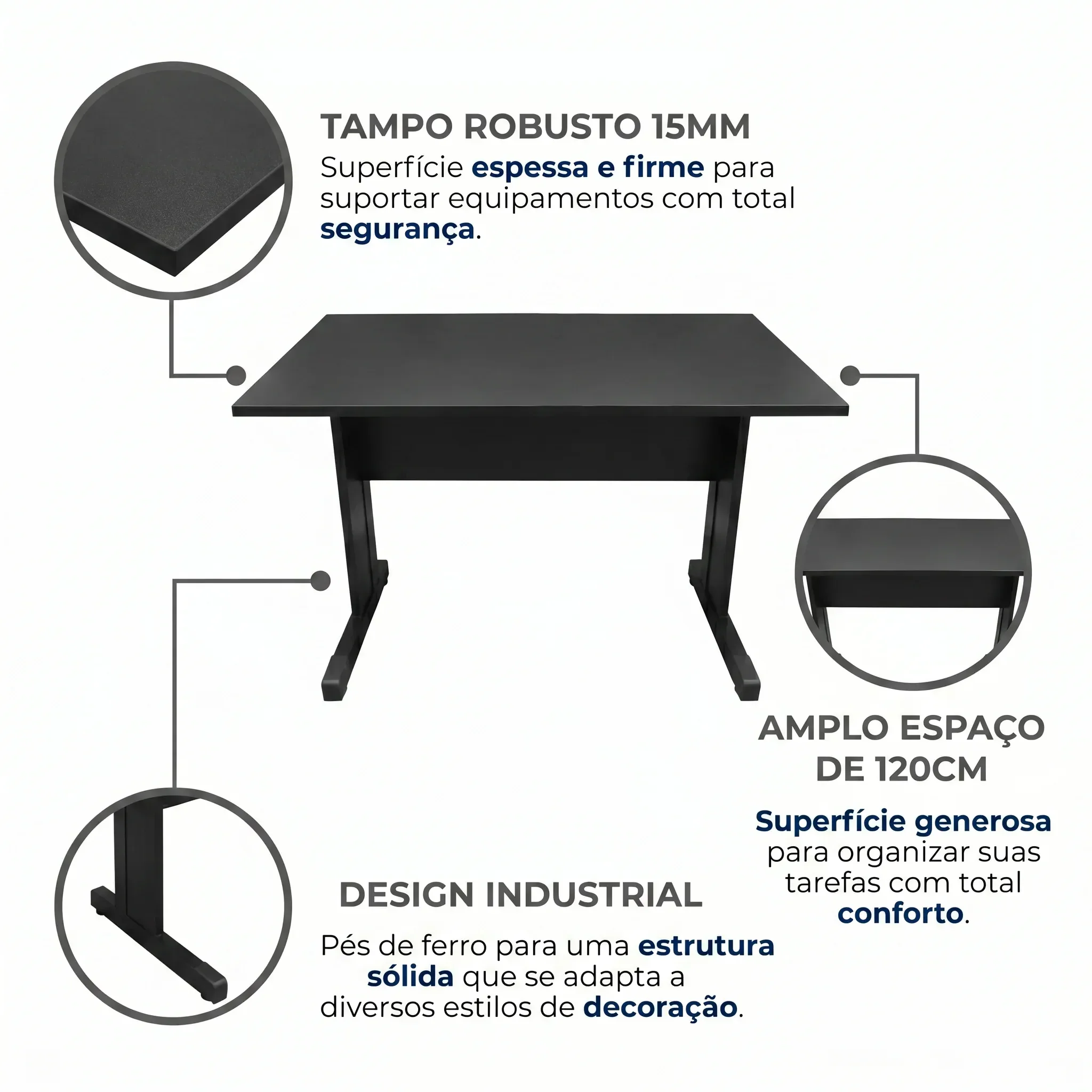 Ver imagem 5 de Mesa de Escritório com Pés de Ferro 120x60cm Studio Preto