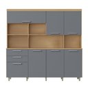 Ver imagem 3 de Armário de Cozinha 7 Portas 2 Gavetas 210cm 100% MDF Nobreza Marrom/Carvalho/Titânio