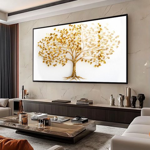 Quadro Arvore da Riqueza: Moldura Preta Canvas com Vidro/ 120x60