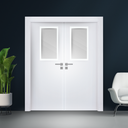 Ver imagem 1 de Kit 2x Portas Brancas Hospitalar e Clinicas 60x210 Vai e Vem C/ Vidro Batente 9cm À 14cm