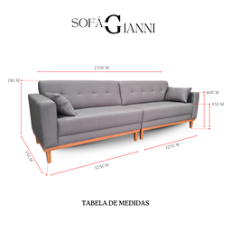 Sofá Gianni | Base de Madeira & Tecido Acquablock Impermeável | Bipartido | Medida 250cm | Cortiça - 5