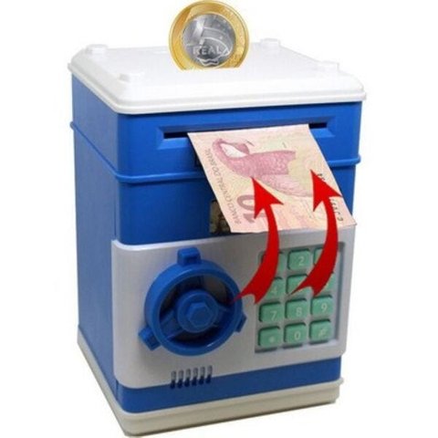 Mini Cofre Eletrônico Digital Senha 4 Dígitos Notas e Moedas Azul GT1512126-BL Lorben