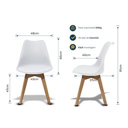Kit Jogo com 4 Cadeiras para Mesa Sala de Jantar Cozinha Saarinen Leda Base Madeira Branca - 7