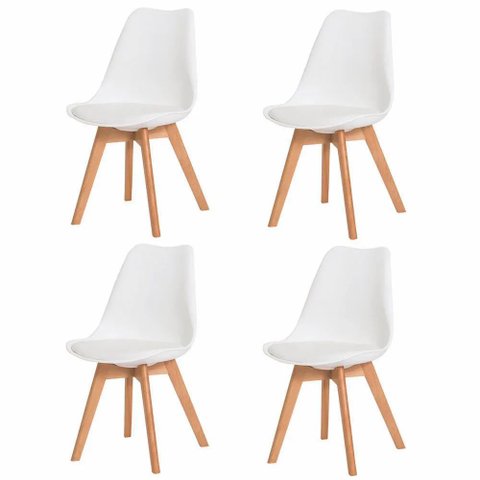 Kit Jogo com 4 Cadeiras para Mesa Sala de Jantar Cozinha Saarinen Leda Base Madeira Branca