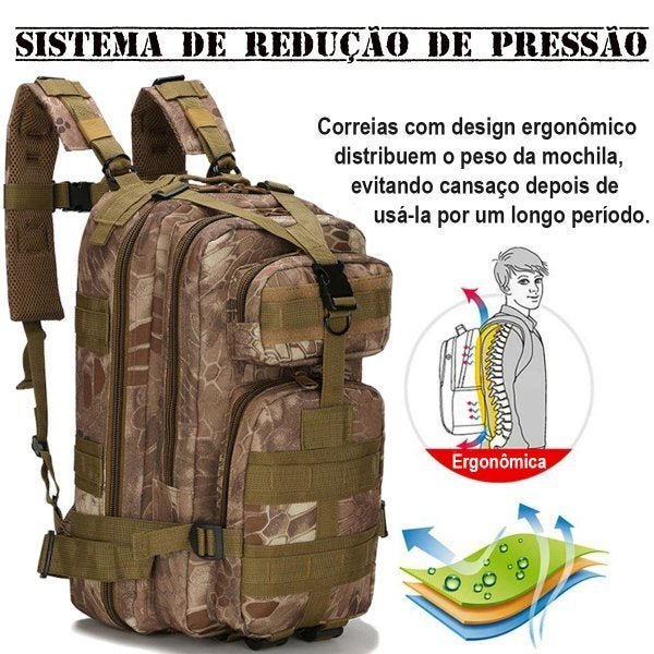 Mochila Multiuso Escolar Militar Tática Cargueira 30 Litros Camping Pesca Cáqui Lorben - 2