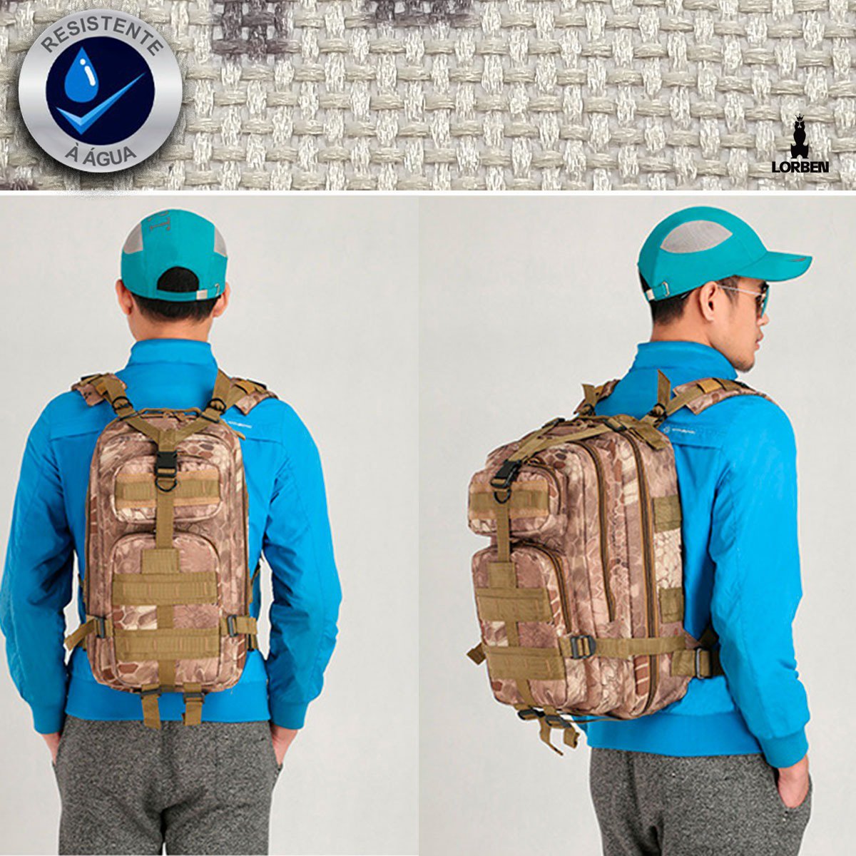 Mochila Multiuso Escolar Militar Tática Cargueira 30 Litros Camping Pesca Cáqui Lorben - 7