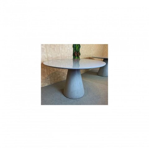 Mesa de Jantar Cone Cimento Queimado 160cm Tampo Cinza + Vidro 4mm Branco