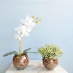 Arranjo de Flor Artificial Orquídea Branca no Vaso de Vidro Pequeno - 4