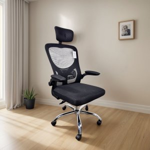 Cadeira Ergonômica Escritório Executiva E-1063 com Apoio de Cabeça, Braços Rebatíveis e Encosto Mesh