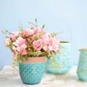 Ver imagem 1 de Arranjo de Flor Artificial Rosas Rosa no Vaso Azul Turquesa