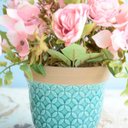 Ver imagem 4 de Arranjo de Flor Artificial Rosas Rosa no Vaso Azul Turquesa