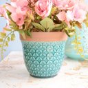 Ver imagem 5 de Arranjo de Flor Artificial Rosas Rosa no Vaso Azul Turquesa