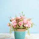 Ver imagem 3 de Arranjo de Flor Artificial Rosas Rosa no Vaso Azul Turquesa