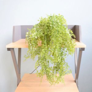 Arranjo de Folhagem Pendente Artificial No Vaso Cumbuca Cinza