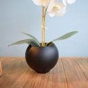 Ver imagem 3 de Arranjo de Flor Artificial Orquídea Branca no Vaso de Vidro Preto Fosco | Linha Permanente